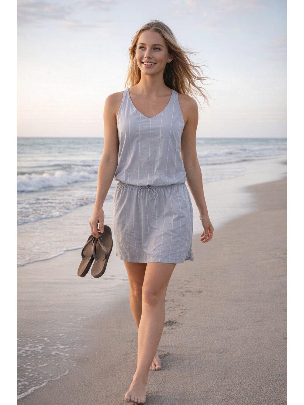 Marmot Gretchen Athletic Dress S Gray Stripe UPF 50 Outdoor